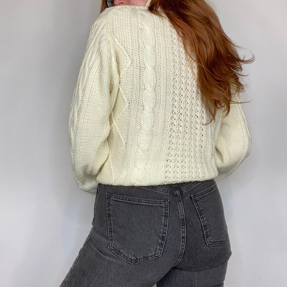 Vintage Cortini Ivory White Heavy Cable Knit Fisherman Style Turtleneck Sweater - Picture 4 of 14